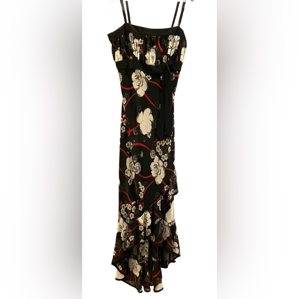 Y2K Trixxi Black, White, and Red Floral Asymmetrical Dress